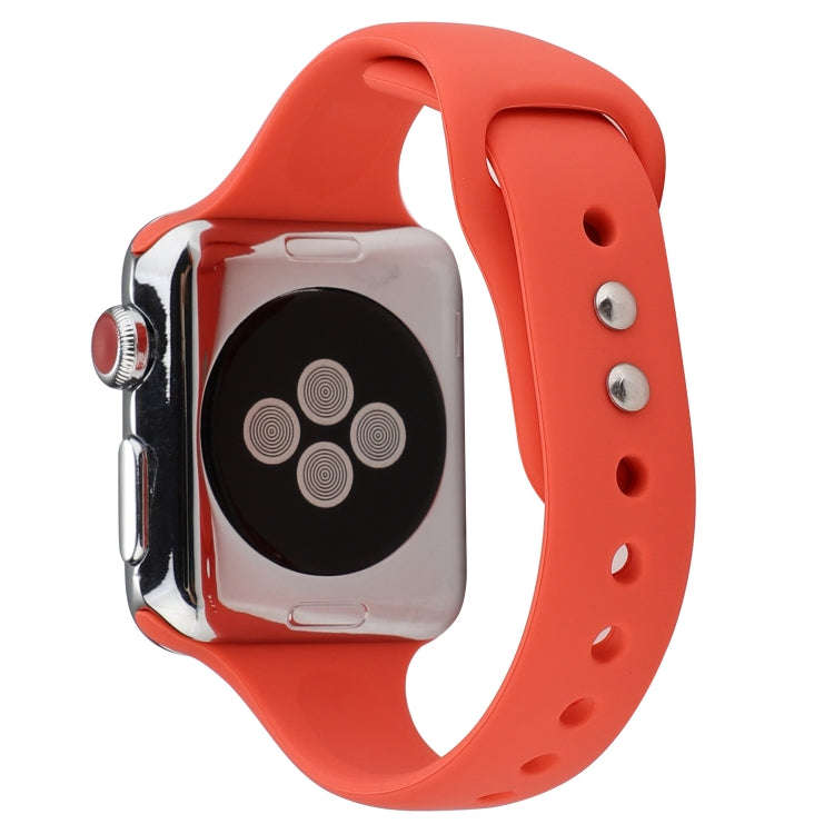 For Apple Watch 5 & 4 44mm / 3 & 2 & 1 42mm Thin Silicone Double Buckle Watch Band(Coral Red)