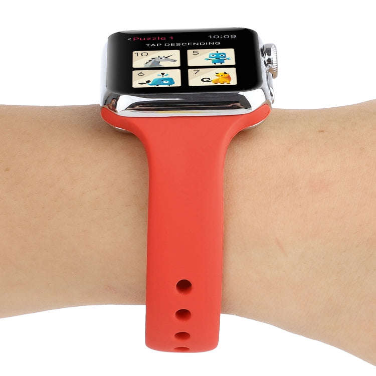 For Apple Watch 5 & 4 44mm / 3 & 2 & 1 42mm Thin Silicone Double Buckle Watch Band(Coral Red)