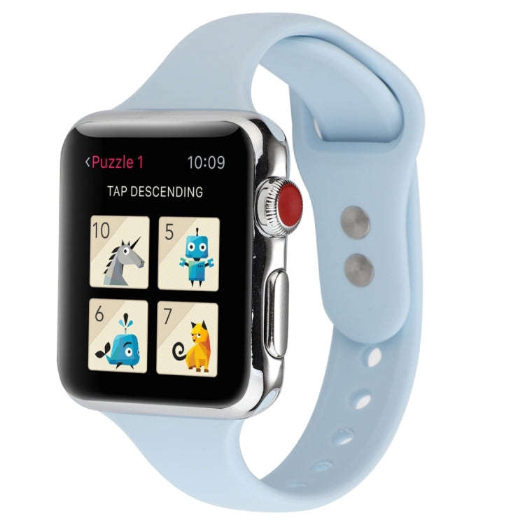 For Apple Watch 5 & 4 44mm / 3 & 2 & 1 42mm Thin Silicone Double Buckle Watch Band(Sky Blue)