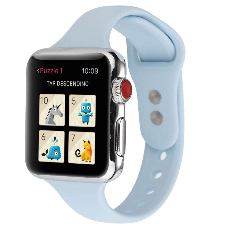 For Apple Watch 5 & 4 44mm / 3 & 2 & 1 42mm Thin Silicone Double Buckle Watch Band(Sky Blue)