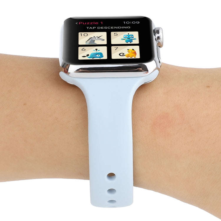 For Apple Watch 5 & 4 44mm / 3 & 2 & 1 42mm Thin Silicone Double Buckle Watch Band(Sky Blue)
