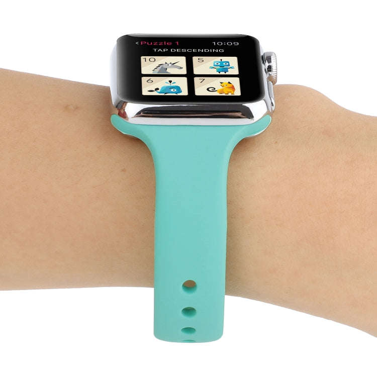 For Apple Watch 5 & 4 44mm / 3 & 2 & 1 42mm Thin Silicone Double Buckle Watch Band(Mint Green)