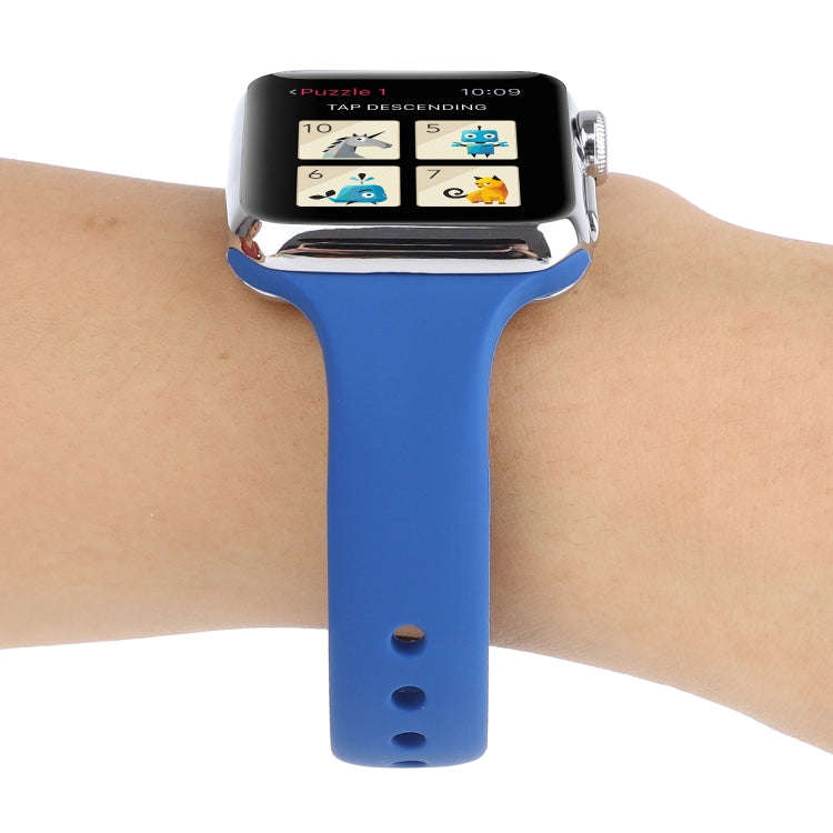 For Apple Watch 5 & 4 44mm / 3 & 2 & 1 42mm Thin Silicone Double Buckle Watch Band(Royal Blue)