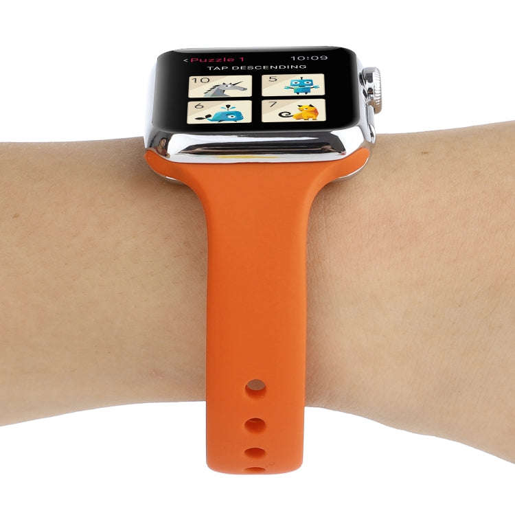 For Apple Watch 5 & 4 44mm / 3 & 2 & 1 42mm Thin Silicone Double Buckle Watch Band(Orange)