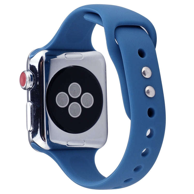 For Apple Watch 5 & 4 44mm / 3 & 2 & 1 42mm Thin Silicone Double Buckle Watch Band(Ceramic Blue)