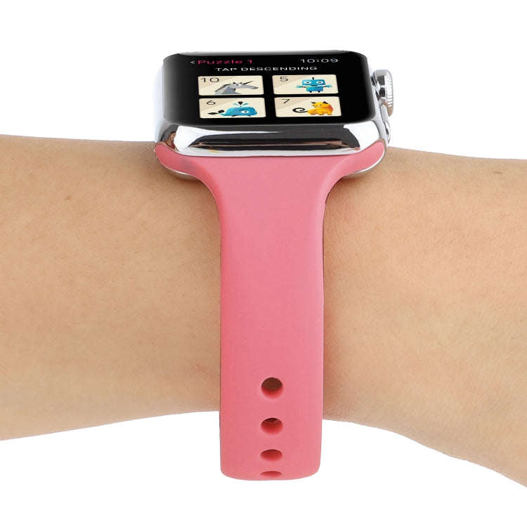 For Apple Watch 5 & 4 44mm / 3 & 2 & 1 42mm Thin Silicone Double Buckle Watch Band(Pink)
