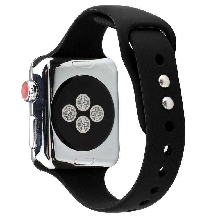 For Apple Watch 5 & 4 44mm / 3 & 2 & 1 42mm Thin Silicone Double Buckle Watch Band(Black)