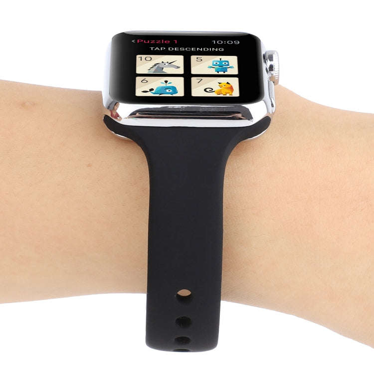 For Apple Watch 5 & 4 44mm / 3 & 2 & 1 42mm Thin Silicone Double Buckle Watch Band(Black)