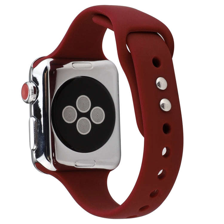 For Apple Watch 5 & 4 44mm / 3 & 2 & 1 42mm Thin Silicone Double Buckle Watch Band(Wine Red)