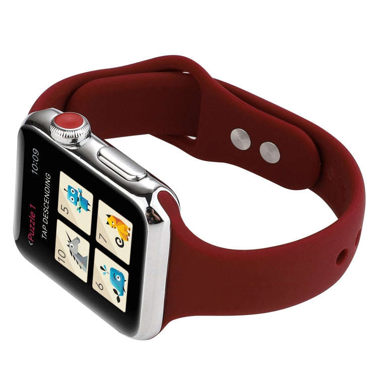 For Apple Watch 5 & 4 44mm / 3 & 2 & 1 42mm Thin Silicone Double Buckle Watch Band(Wine Red)