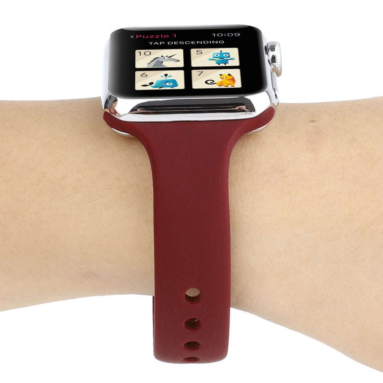 For Apple Watch 5 & 4 44mm / 3 & 2 & 1 42mm Thin Silicone Double Buckle Watch Band(Wine Red)
