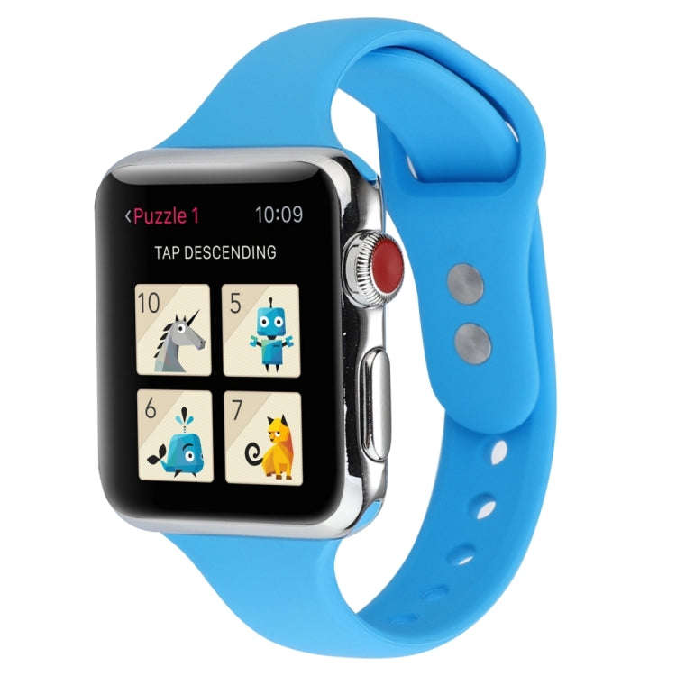 For Apple Watch 5 & 4 44mm / 3 & 2 & 1 42mm Thin Silicone Double Buckle Watch Band(Blue)