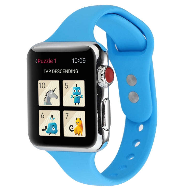 For Apple Watch 5 & 4 44mm / 3 & 2 & 1 42mm Thin Silicone Double Buckle Watch Band(Blue)