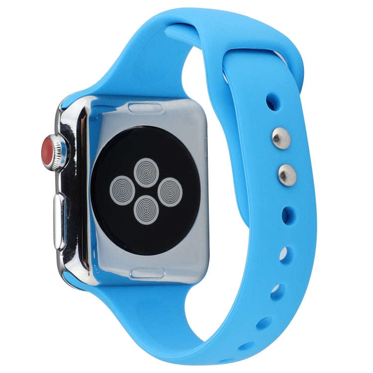 For Apple Watch 5 & 4 44mm / 3 & 2 & 1 42mm Thin Silicone Double Buckle Watch Band(Blue)