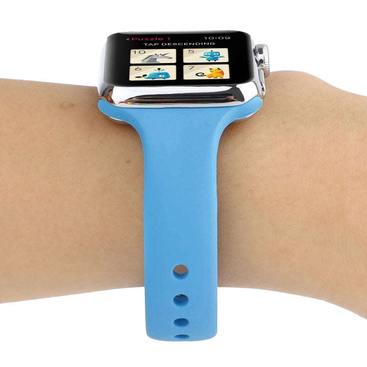 For Apple Watch 5 & 4 44mm / 3 & 2 & 1 42mm Thin Silicone Double Buckle Watch Band(Blue)