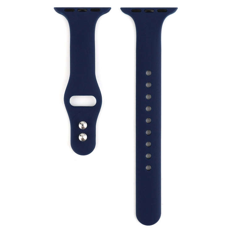 For Apple Watch 5 & 4 44mm / 3 & 2 & 1 42mm Thin Silicone Double Buckle Watch Band(Midnight Blue)