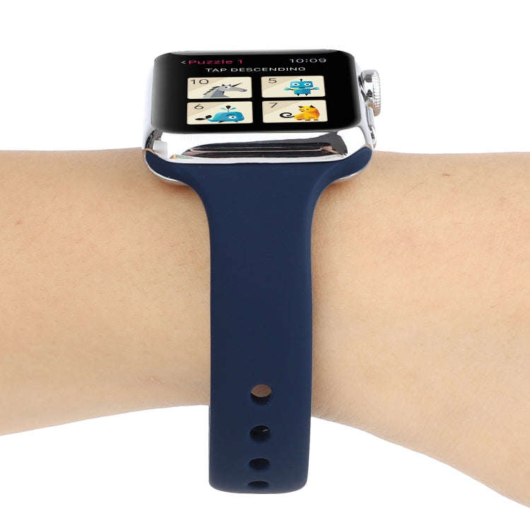 For Apple Watch 5 & 4 44mm / 3 & 2 & 1 42mm Thin Silicone Double Buckle Watch Band(Midnight Blue)
