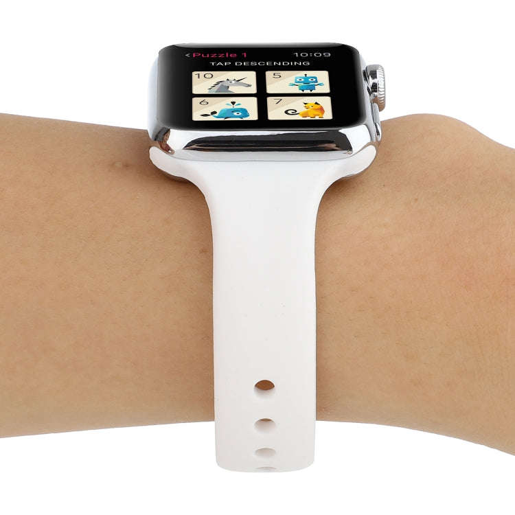 For Apple Watch 5 & 4 44mm / 3 & 2 & 1 42mm Thin Silicone Double Buckle Watch Band(White)