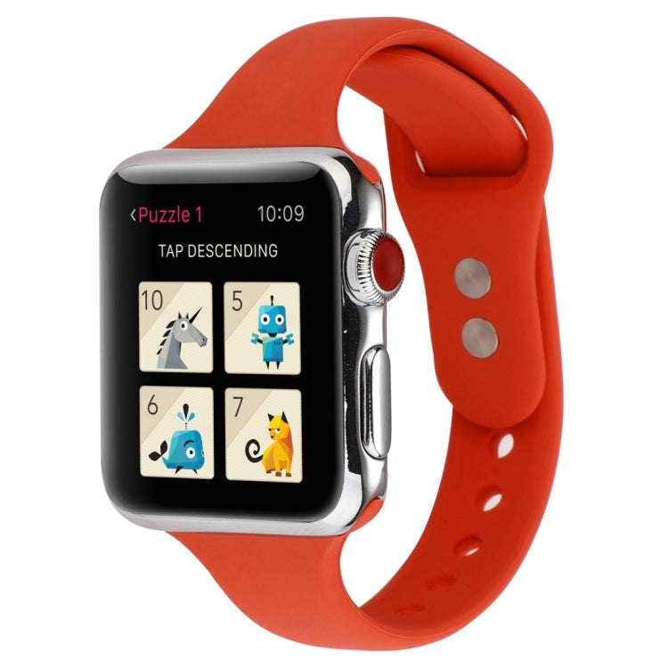 For Apple Watch 5 & 4 44mm / 3 & 2 & 1 42mm Thin Silicone Double Buckle Watch Band(Red)