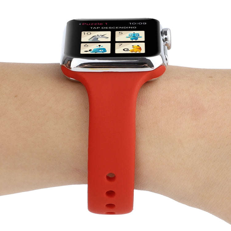 For Apple Watch 5 & 4 44mm / 3 & 2 & 1 42mm Thin Silicone Double Buckle Watch Band(Red)