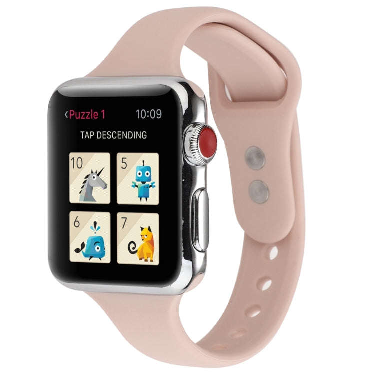 For Apple Watch 5 & 4 44mm / 3 & 2 & 1 42mm Thin Silicone Double Buckle Watch Band(Sand Pink)