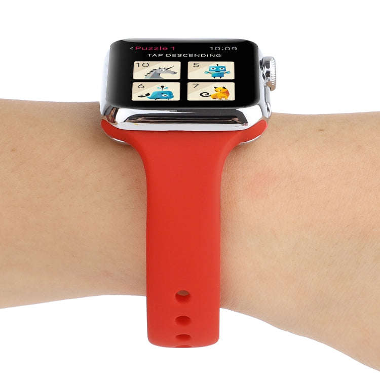 For Apple Watch Series 8&7 41mm / SE 2&6&SE&5&4 40mm / 3&2&1 38mm Thin Silicone Double Buckle Wat...
