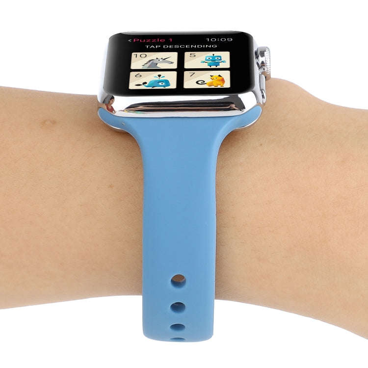 For Apple Watch Series 8&7 41mm / SE 2&6&SE&5&4 40mm / 3&2&1 38mm Thin Silicone Double Buckle Wat...