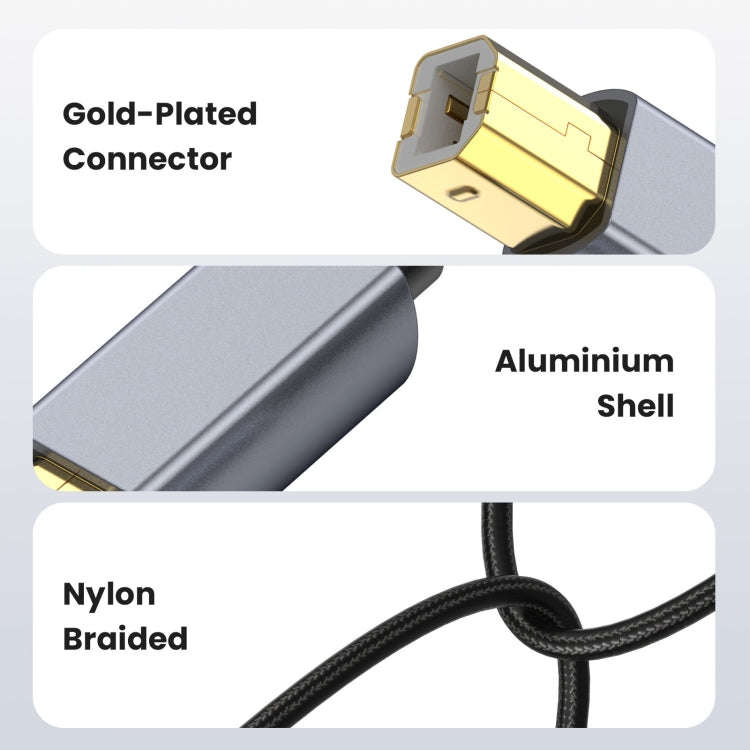 USB 2.0 A Male to B Male Square Port Printer Data Transmission Extension Cable, Length:0.3m