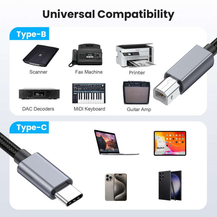 USB-C / Type-C to USB-B BM Printer MIDI Keyboard Adapter Cable, Length:0.5m