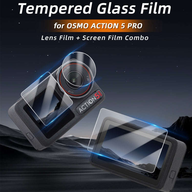 For DJI Osmo Action 5 Pro Sunnylife 3 in 1 Lens Protector Front and Rear Screen Tempered Glass Fi...