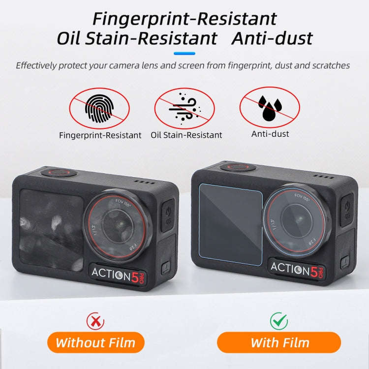 For DJI Osmo Action 5 Pro Sunnylife 3 in 1 Lens Protector Front and Rear Screen Tempered Glass Fi...