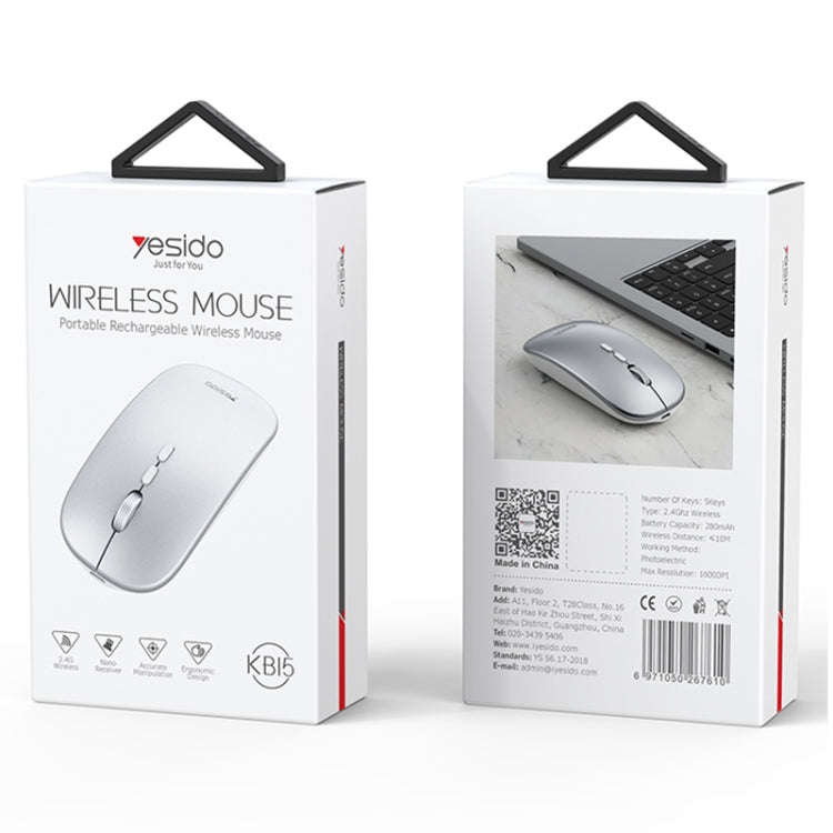 Yesido KB15 Slim 2.4G Rechargeable Wireless Optical Mouse(White)