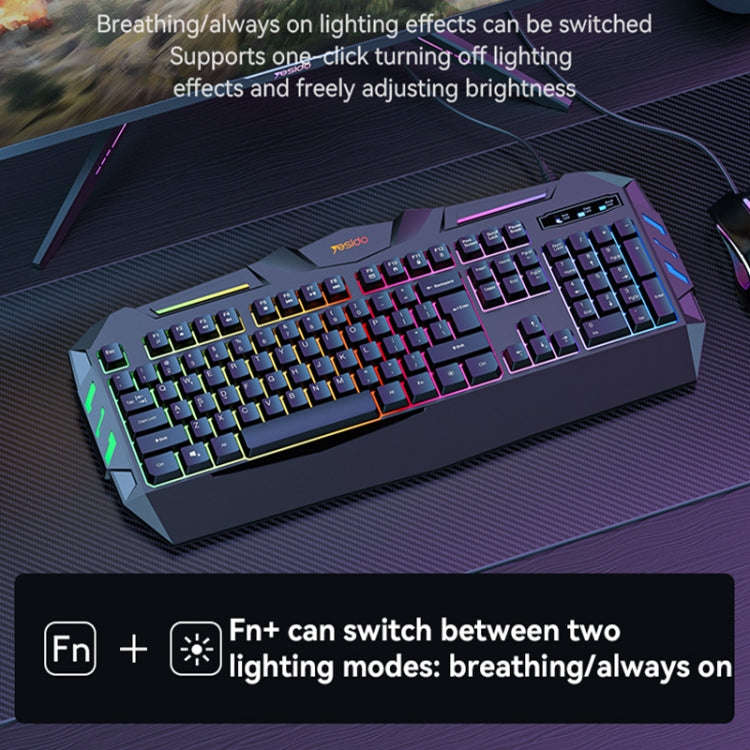Yesido KB21 104-key 1.5m USB Wired Keyboard with Breathing Light(Black)