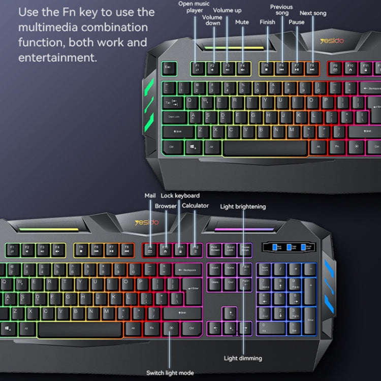 Yesido KB21 104-key 1.5m USB Wired Keyboard with Breathing Light(Black)