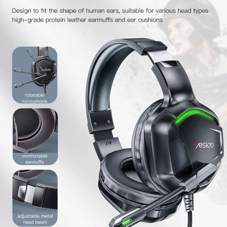 Yesido EK01 Head-mounted RGB Gaming Wired Earphone with Microphone(Black)