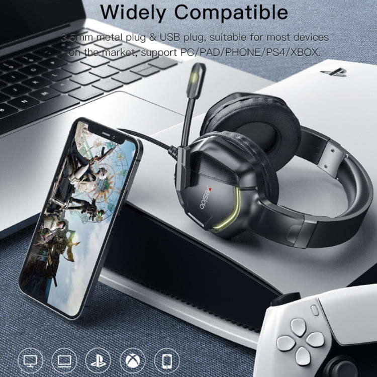 Yesido EK01 Head-mounted RGB Gaming Wired Earphone with Microphone(Black)