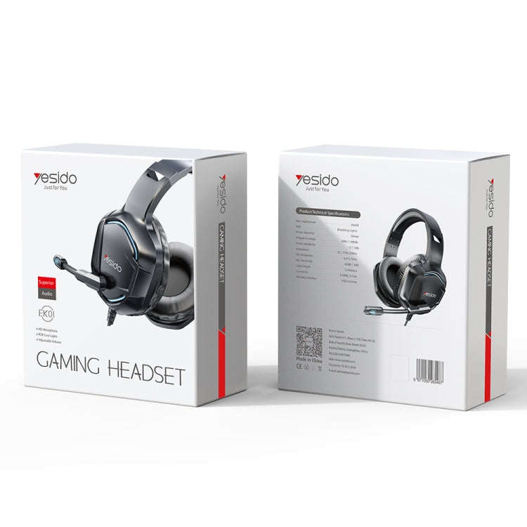 Yesido EK01 Head-mounted RGB Gaming Wired Earphone with Microphone(Black)