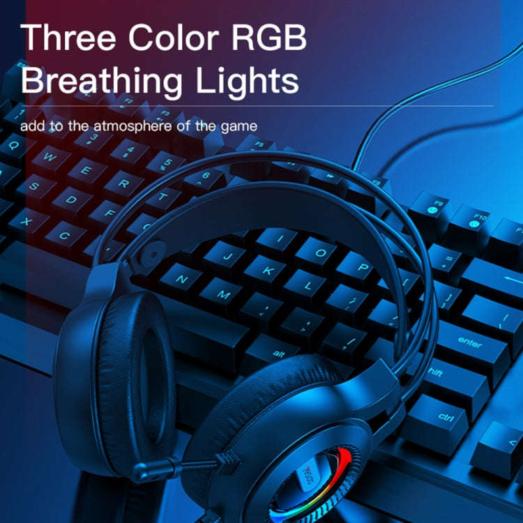 Yesido EK02 Head-mounted Gaming Wired Earphone with RGB Fixed Color Light(Black)
