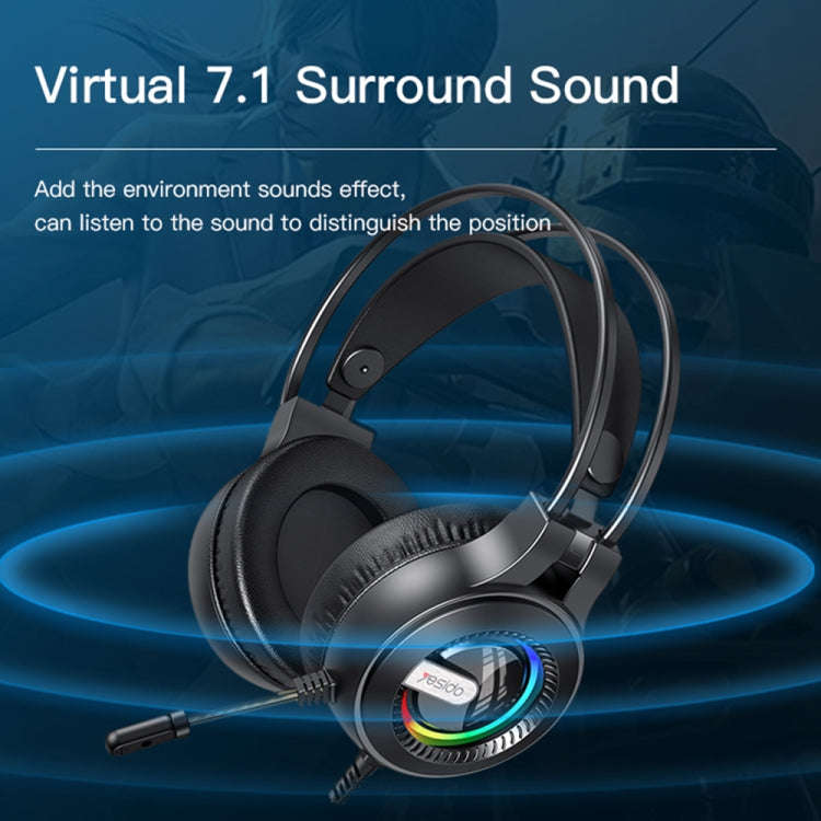 Yesido EK02 Head-mounted Gaming Wired Earphone with RGB Fixed Color Light(Black)
