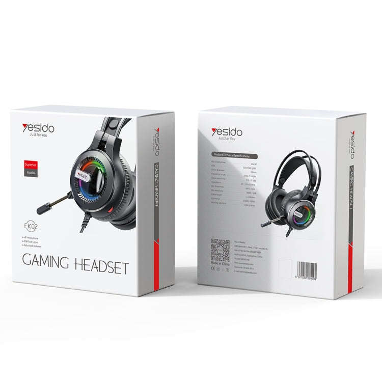 Yesido EK02 Head-mounted Gaming Wired Earphone with RGB Fixed Color Light(Black)