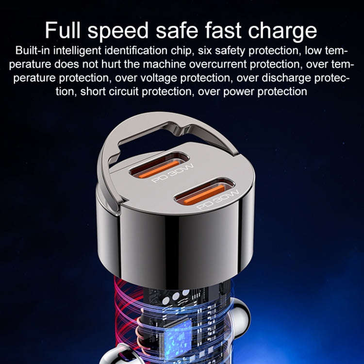 Yesido Y69 PD30W Dual USB-C / Type-C Zinc Alloy Mini Car Charger(Metal Grey)
