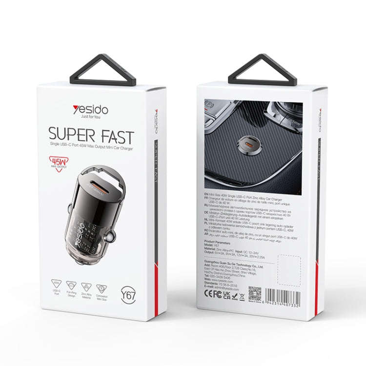 Yesido Y67 PD45W Single USB-C / Type-C Zinc Alloy Mini Car Charger(Metal Grey)
