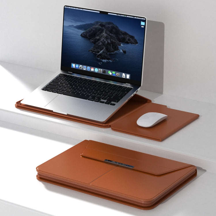 Multifunctional Laptop PU Magnetic Stand Split Liner Bag with Mouse Pad Function, Size:13-14 inch...