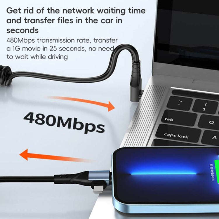 For LeadingIdeal L9 / L8 / L7 / L6 PD65W Type-C Elbow to Type-C, 8 Pin Spring Charging Cable(Black)