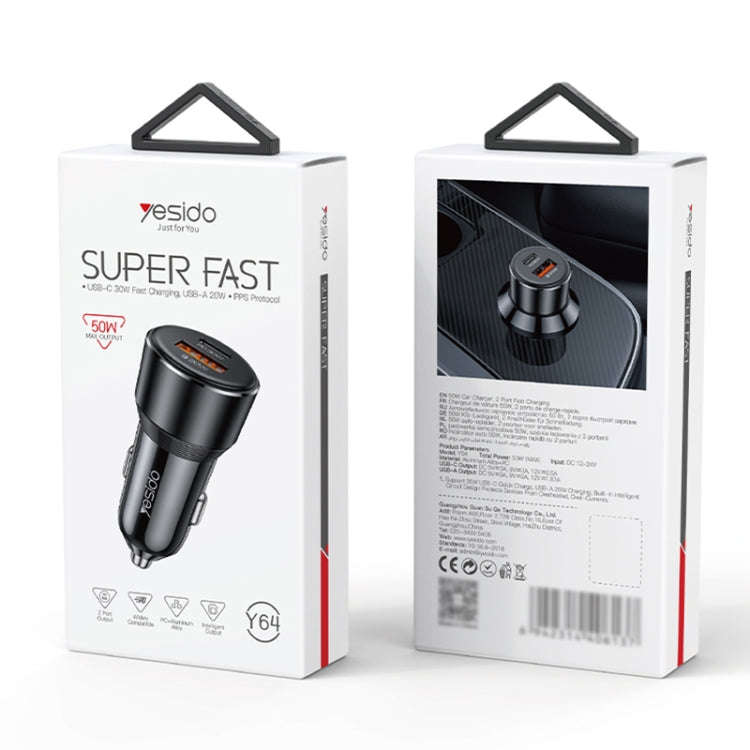 Yesido Y64 PD30W Type-C + QC20W USB Super Fast Car Charger(Black)