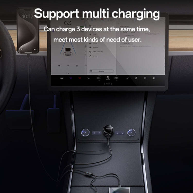 Yesido Y61 53W Type-C + 8 Pin Retractable Cable 3 in 1 Car Charger(Black)