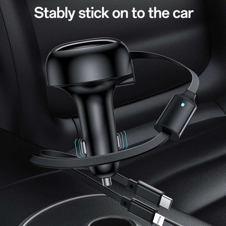 Yesido Y61 53W Type-C + 8 Pin Retractable Cable 3 in 1 Car Charger(Black)