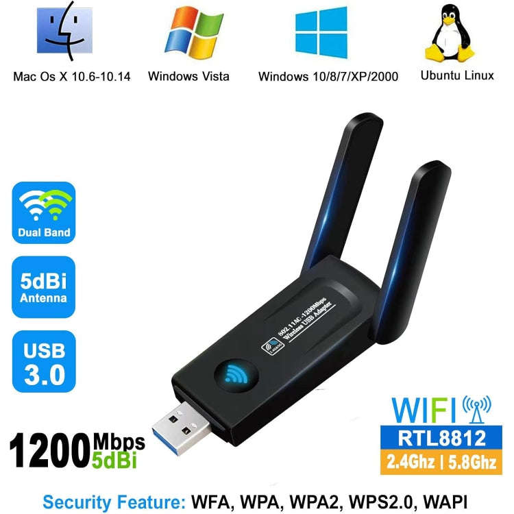 RE-1202 1200Mbps Dual Band Wireless Network Card WiFi USB3.0 Adapter Transmitter Receiver
