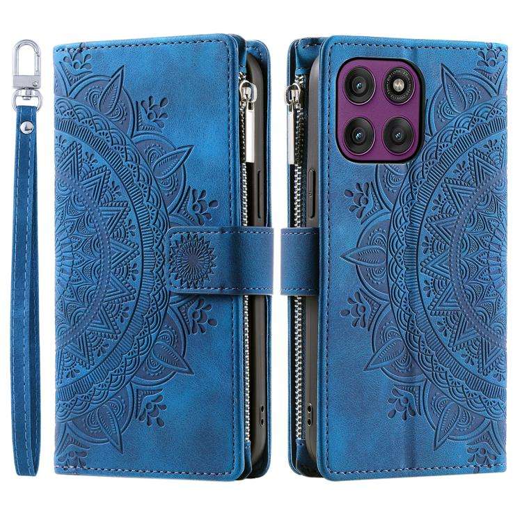 For Motorola Edge 60 Pro Multi-Card Totem Zipper Leather Phone Case(Blue)