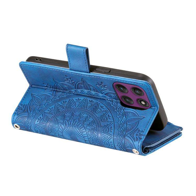 For Motorola Edge 60 Pro Multi-Card Totem Zipper Leather Phone Case(Blue)